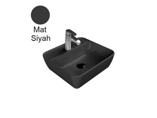 turkuaz cerastyle 46x42 tezgah ustu batarya delikli lavabo mat siyah