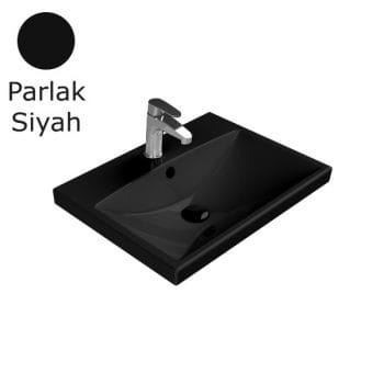Turkuaz Cerastyle Elite 60X45 Cm Parlak Siyah Etajerli Lavabo