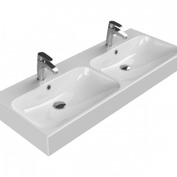 Turkuaz Cerastyle Pinto 120X47 Cm Beyaz Etajerli Lavabo - Çift Hazneli, Çift Batarya Delikli