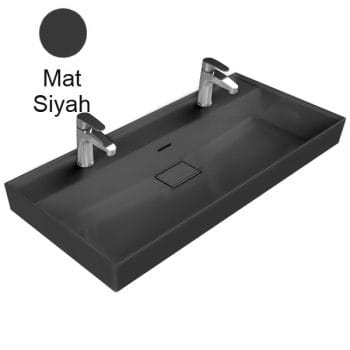 Turkuaz Cerastyle Sharp 100X48 Cm Mat Siyah Etajerli Lavabo - Tek Hazneli Lavabo Çift Batarya Delikli