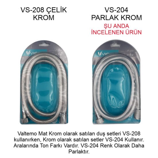 Valtemo Vs-204 Parlak Krom Fıskiye Hortumu