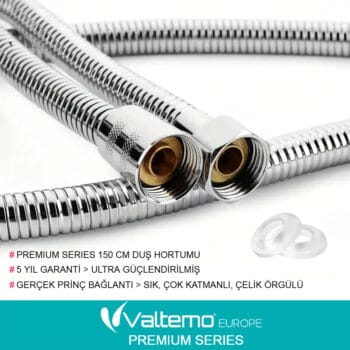 Valtemo 150 Cm Çelik Krom, Sık Örgülü, Çift Kenetli Duş Hortumu Vs-208