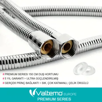 Valtemo 150 Cm Çelik Krom, Sık Örgülü, Çift Kenetli Duş Hortumu Vs-208