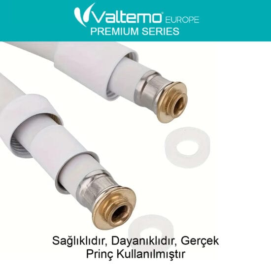 Valtemo VS-258 Beyaz Duş Hortumu Gerçek Prinç Bağlantılar