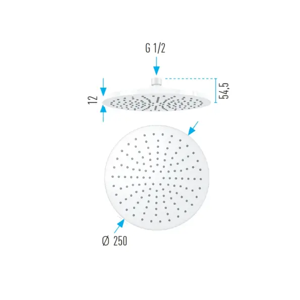 Valtemo vs-9932 beyaz, yuvarlak, yağmurlama tepe duş başlığı ölçüleri, boyutu