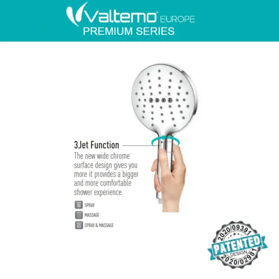 valtemo butonlu 3 jet fonksiyonlu el duşu