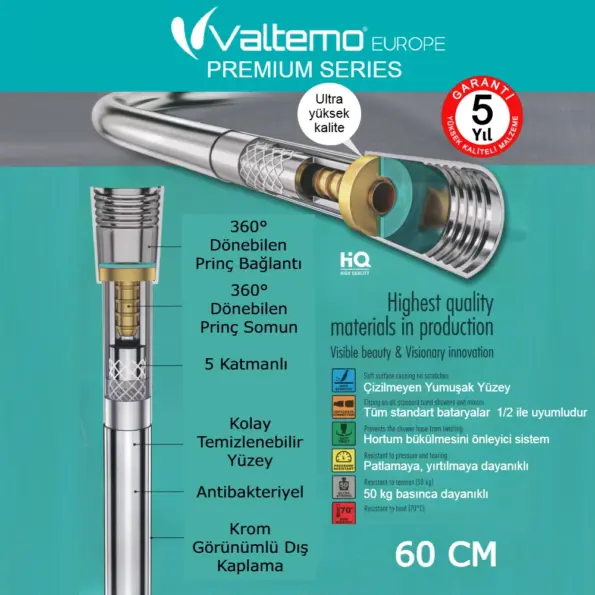 Valtemo 60 cm, Siyah, Kısa Duş Hortumu NeoFlex Pvc Ara Hortum Vs-246 34 valtemo vs 246 patlamaz hortum pvc