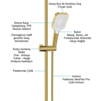valtemo rainway vs-2918 fırçalı gold tepe duş seti özellikleri