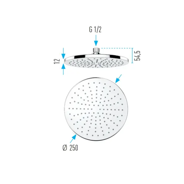 Valtemo Rainmax Krom Yuvarlak Tepe Duş Başlığı 25 cm (Vs-9946) 23 valtemo vs-9946 tepe duş başlığı özellikleri ölçüsü boyutu