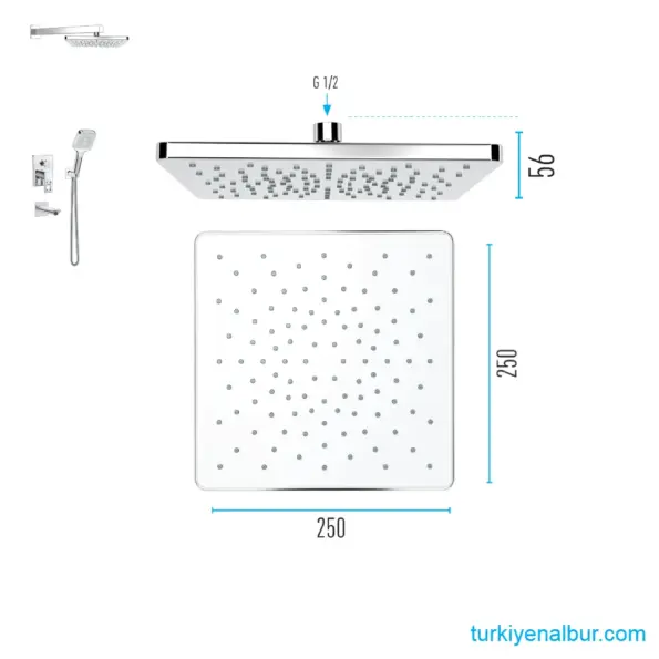 Valtemo Quatro VS-4402 Krom Ankastre Duş Seti – 3 Yollu 4 Valtemo Quatro VS-4402 Krom Ankastre Duş Seti Parçaları - Tepe Duş Başlığı
