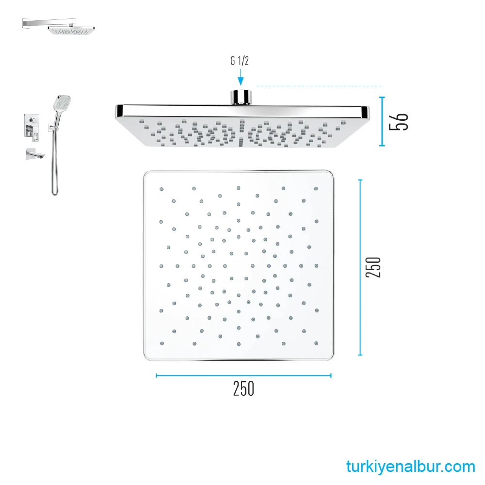 valtemo-krom-ankastre-dus-seti-tepe-dus-basligi Valtemo Quatro VS-4402 Krom Ankastre Duş Seti Parçaları - Tepe Duş Başlığı