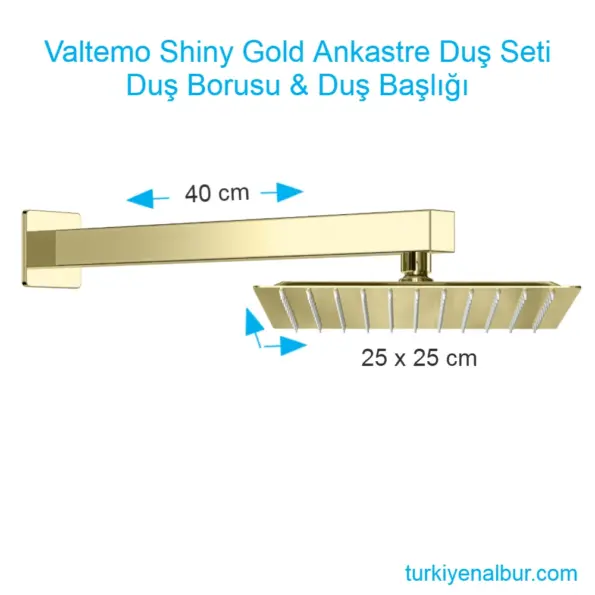 Valtemo Quatro VS-4404 Shiny (Parlak) Gold Ankastre Duş Seti – 3 Yollu 4 Valtemo Shiny Gold Ankastre Duş Seti Başlığı ve Borusu Ölçüleri, Boyutu VS-4404 VS-9984
