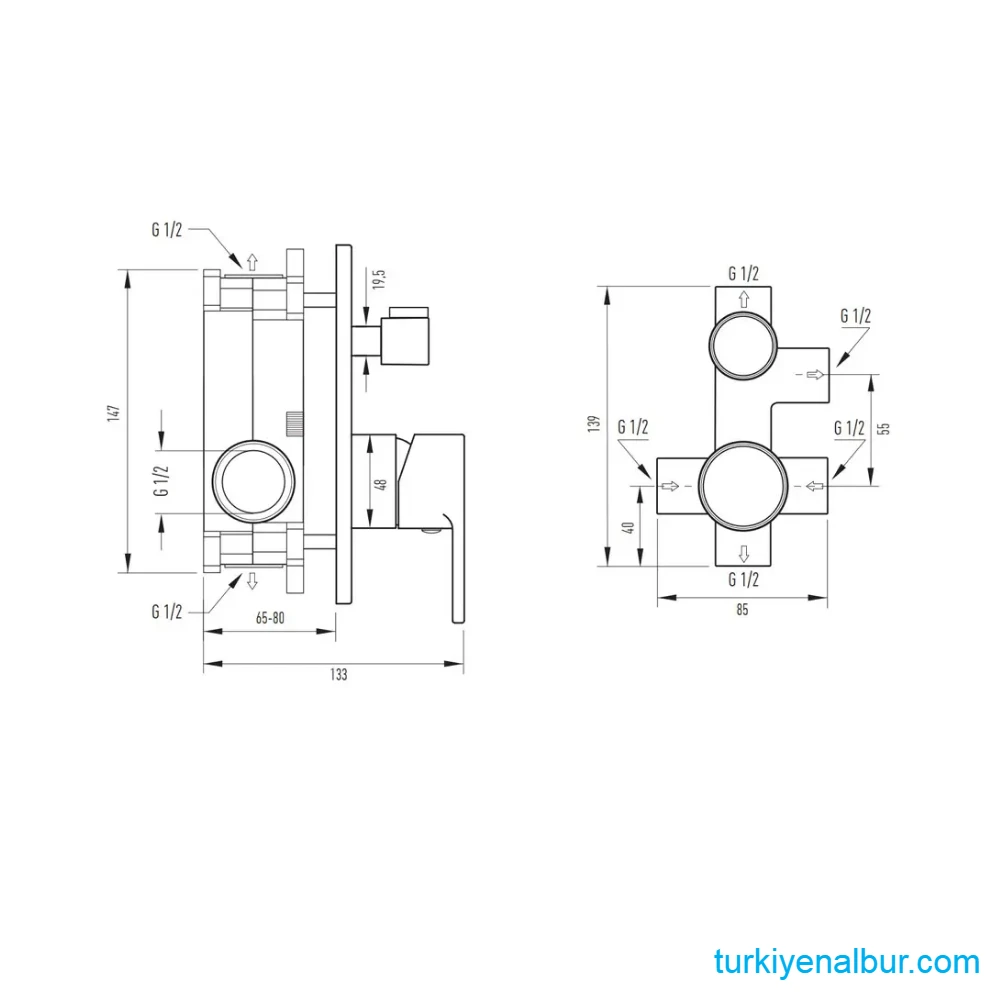 valtemo-vs-4402-teknik-olculeri-boyutu Valtemo Krom Ankastre Duş Seti Teknik Çizimi Ölçüleri