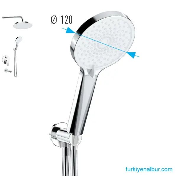 Valtemo Valero VS-4406 Krom Ankastre Duş Seti - 3 Yollu 4 Valtemo VS-4406 El Duşu Parçası ve Ölçüsü