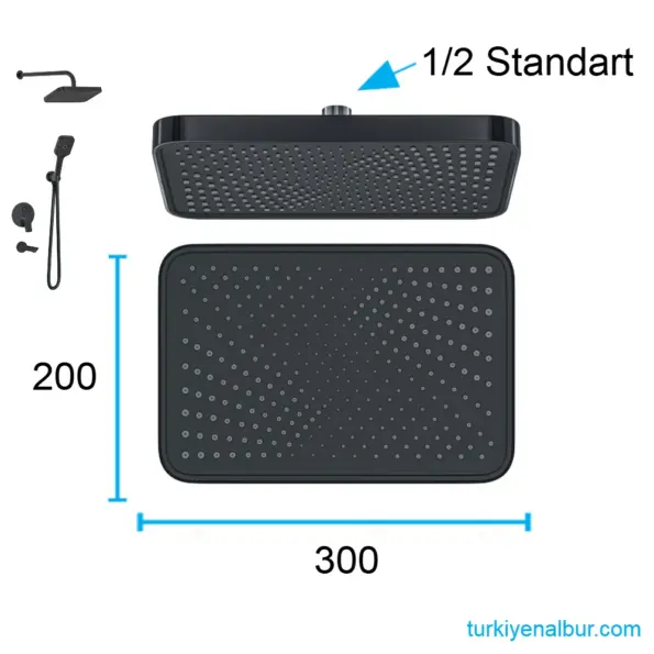 Valtemo Valero VS-4414 Mat Siyah Ankastre Duş Seti - 3 Yollu - Mat Black 3 Valtemo VS-4414 Mat Siyah Ankastre Duş Seti Tepe Duş Başlığı