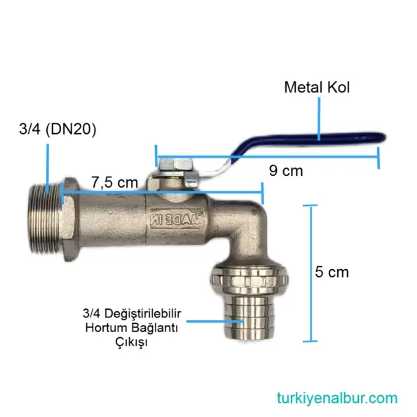 3/4 Küresel Musluk Ölçüleri, Boyutu