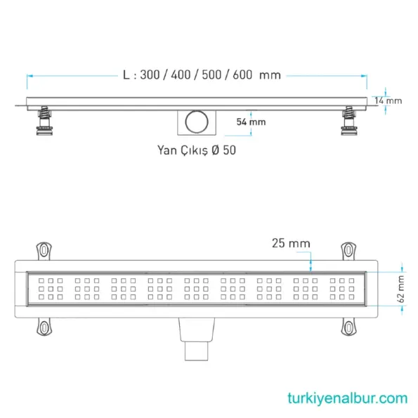 Dushlux Luxline Punto Duş Kanalları Ölçüsü, Boyutu, Teknik Resim