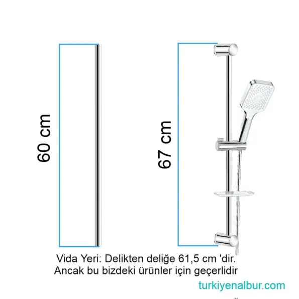Valtemo VS-453 Sürgülü Duş Seti Profil Borusu Ölçüsü, Boyutu