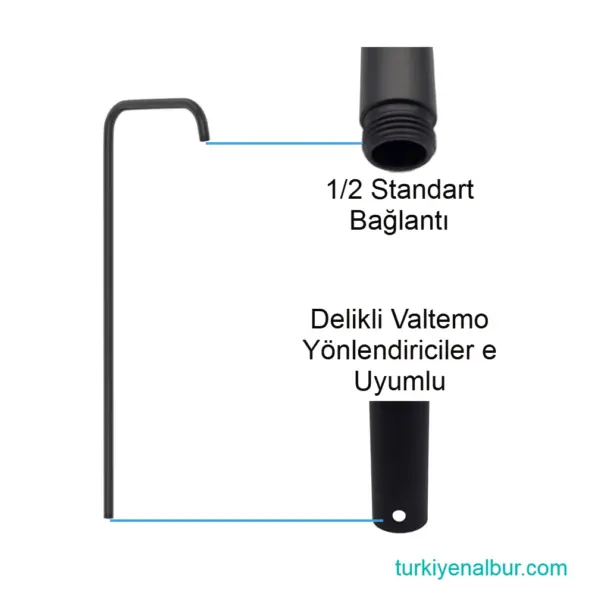 Siyah Duş Seti Profil Borusu - Yağmurlama - Tepe - Robot Duşlar İçin - Valtemo VS-464 77 Valtemo Duş Seti Borusu Bağlantı Bilgileri VS-464