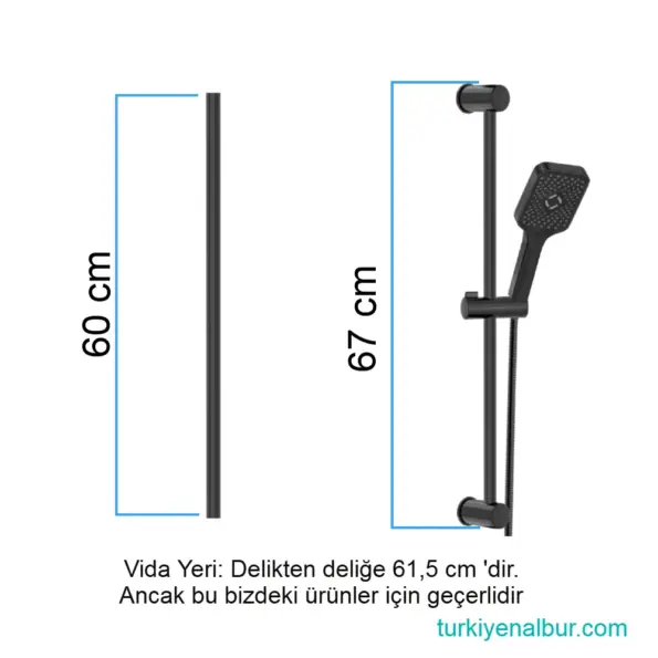Paslanmaz Siyah Sürgülü Duş Seti Profil Borusu - Kelepçe Dahil - Set – Valtemo VS-450-1 75 Valtemo VS-450 Paslanmaz Siyah Duş Seti Borusu Ölçüleri, Boyutu