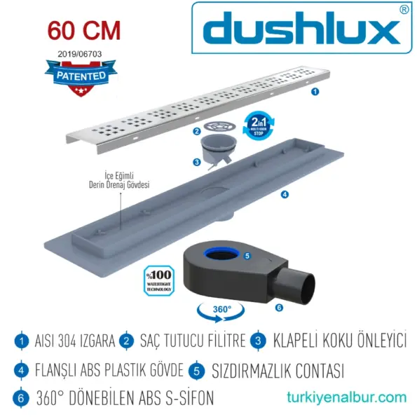 Dushlux DC-0806 Paslanmaz Çelik Duş Kanalı Özellikleri Teknik Detaylar