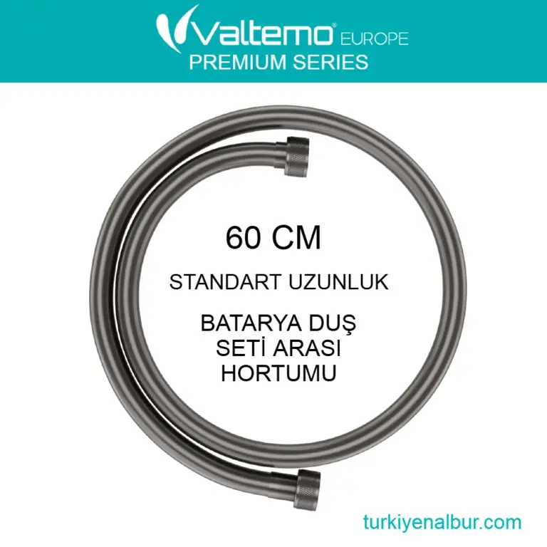 Valtemo 60 cm NeoFlex PVC Art Gray (Antrasit) Batarya Duş Seti Ara Bağlantı Hortumu (VS-274)