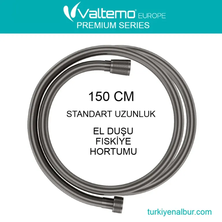 Valtemo 150 Cm NeoFlex PVC Art Gray Antrasit Duş Hortumu Antibakteriyel (VS-276)