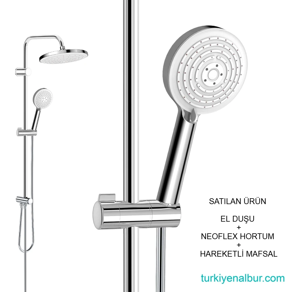 valtemo-selfio-el-dusunun-dus-setinde-gorunumu-vs-7623 Valtemo Selfio Krom Beyaz Yuvarlak El Duşu Setinin Duş Setinde Montajlı Görüntüsü