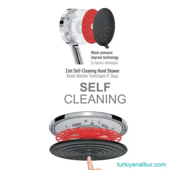 Valtemo Selfio Krom Siyah El Duşu ve Duş Başlıkları Çalışma Sistemini Gösteren Görüntü