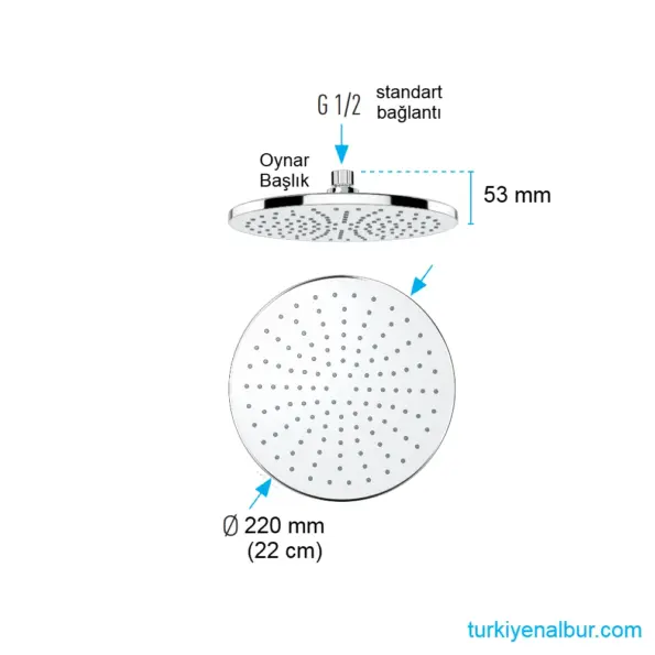 Valtemo VS-9409 Grando Krom Tepe Duş Başlığı Ölçüleri Boyutu