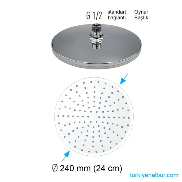 Valtemo VS-9460 Deluxe Krom Tepe Duş Başlığı Ölçüleri Boyutu