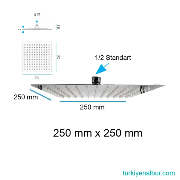 Valtemo VS-9496 Paslanmaz Çelik Tepe Duş Başlığı Ölçüleri, Boyutu