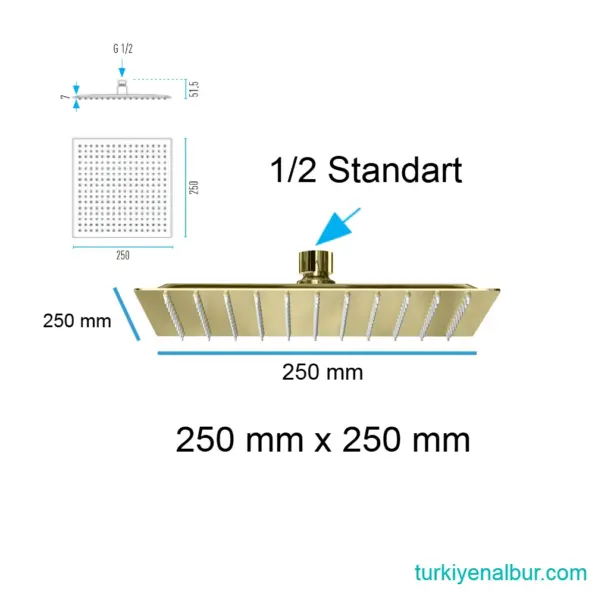 Valtemo VS-9984 Primo Shiny Gold Tepe Duş Başlığı Ölçüleri