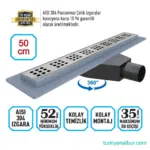 50cm, Yandan Çıkışlı 50'lik Paslanmaz Çelik Duş Kanalı - Dushlux DC-0805