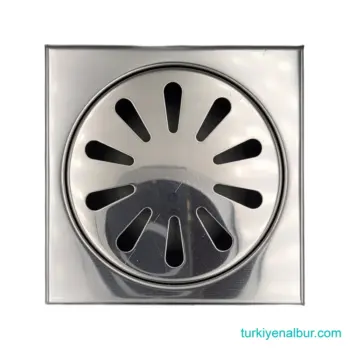 10x10 cm 50'lik Yandan Çıkışlı Metal Krom Izgaralı, Yuvarlak Yer Süzgeci