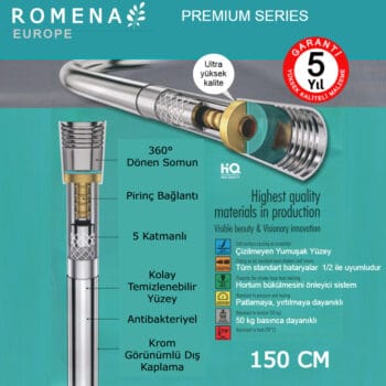 360 Oynar Başlıklı Pirinç Bağlantılı NeoFlex PVC Duş Hortumu