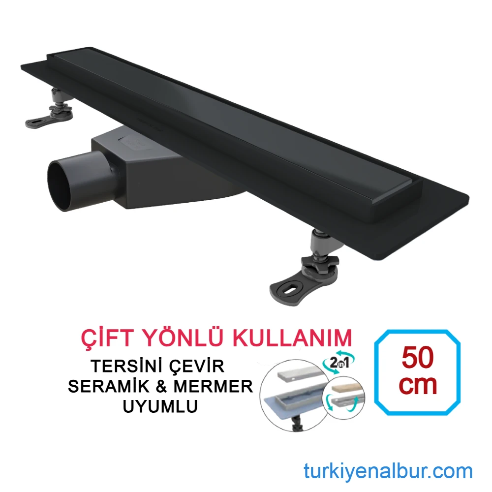 50-cm-siyah-seramik-uyumlu-gizli-gider-dus-kanali 50 cm Siyah Seramik Uyumlu Gizli Giderli Duş Kanalı