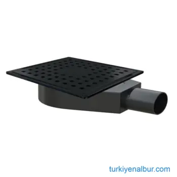 Paslanmaz Çelik Yan Çıkış 15x15 Siyah Yer Sifonu Banyo Gideri