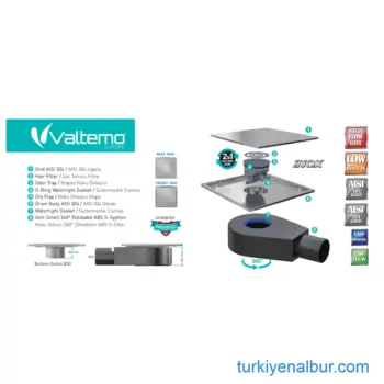 Valtemo Inox-S Seri Sifonlu Yandan Çıkış Paslanmaz Komple Metal Yer Süzgeci Özellikleri