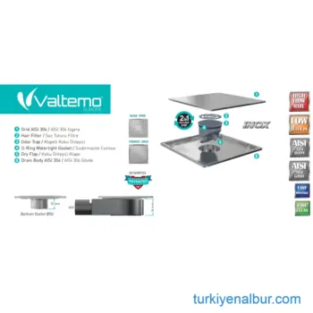 Valtemo Inox Seri Sifonsuz Alttan Çıkış Paslanmaz Komple Metal Yer Süzgeci Özellikleri
