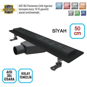 50 cm Siyah Duş Kanalı - Valtemo Starline Base Black