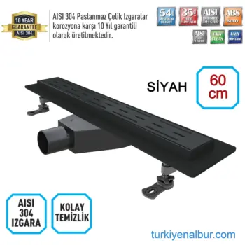 60 cm Siyah Lineer Duş Kanalı - Valtemo Starline Base Black