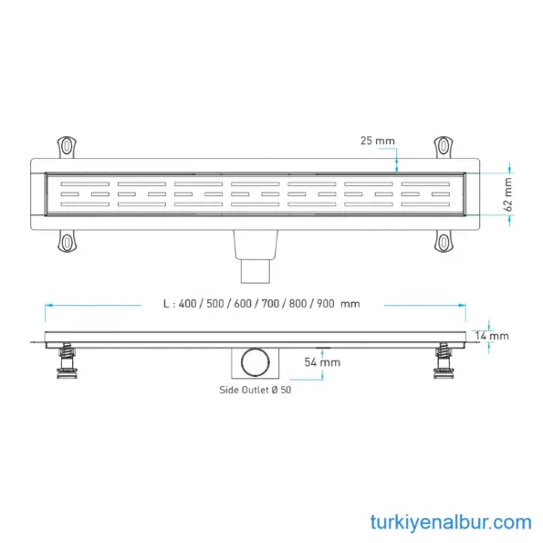 Valtemo Starline Trendy 80 cm İnox Seramik Uyumlu Gizli Görünüm Duş Kanalı 70 Valtemo Starline Trendy Duş Kanalı Ölçüleri Boyut Bilgisi Görseli