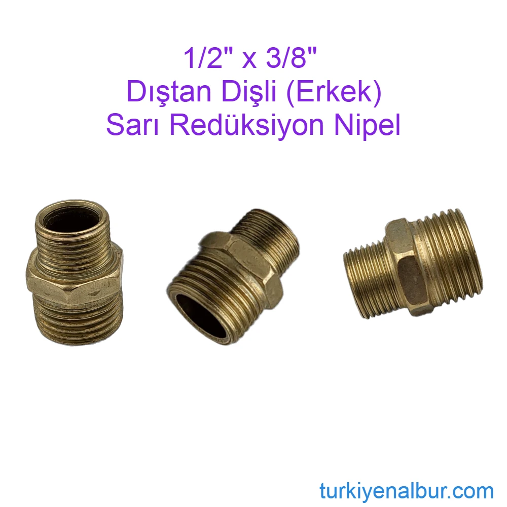 1-2-x-3-8-sari-orantili-reduksiyon-nipel-rm-9501 (1) 1/2 x 3/8 Dış Dişli Orantılı Nipel - Sarı Redüksiyon Nipel