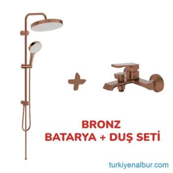 Bronz Bataryalı Yağmurlama Duş Seti