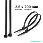20 cm Siyah Plastik Cırt Kelepçe 2.5 x 200 mm