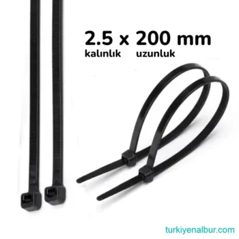 20 cm Siyah Plastik Cırt Kelepçe 2.5 x 200 mm